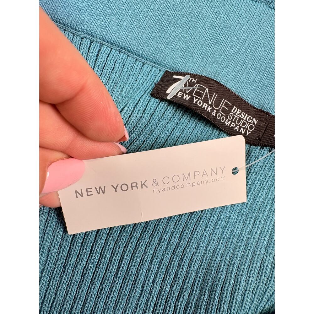 Romantic Feminine New York & Co Teal Off Shoulder Ribbed Sweater Night Out M NWT - Picture 5 of 15